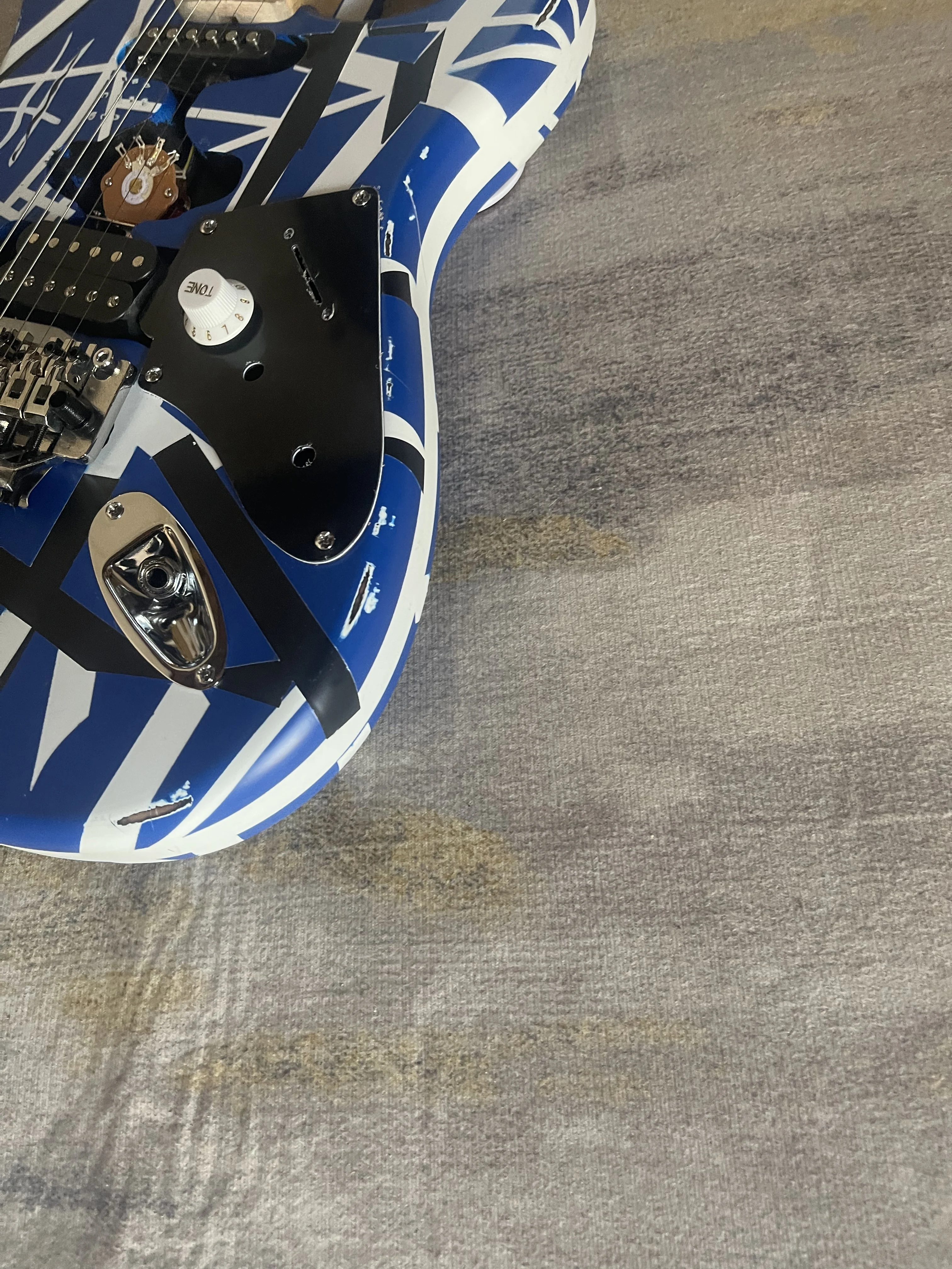 Blue White Abstract Geometric Striped STS Electric Guitar Double Lock Tremolo System HH+SSS Mixed Pickups Rock Free Shipping view 2