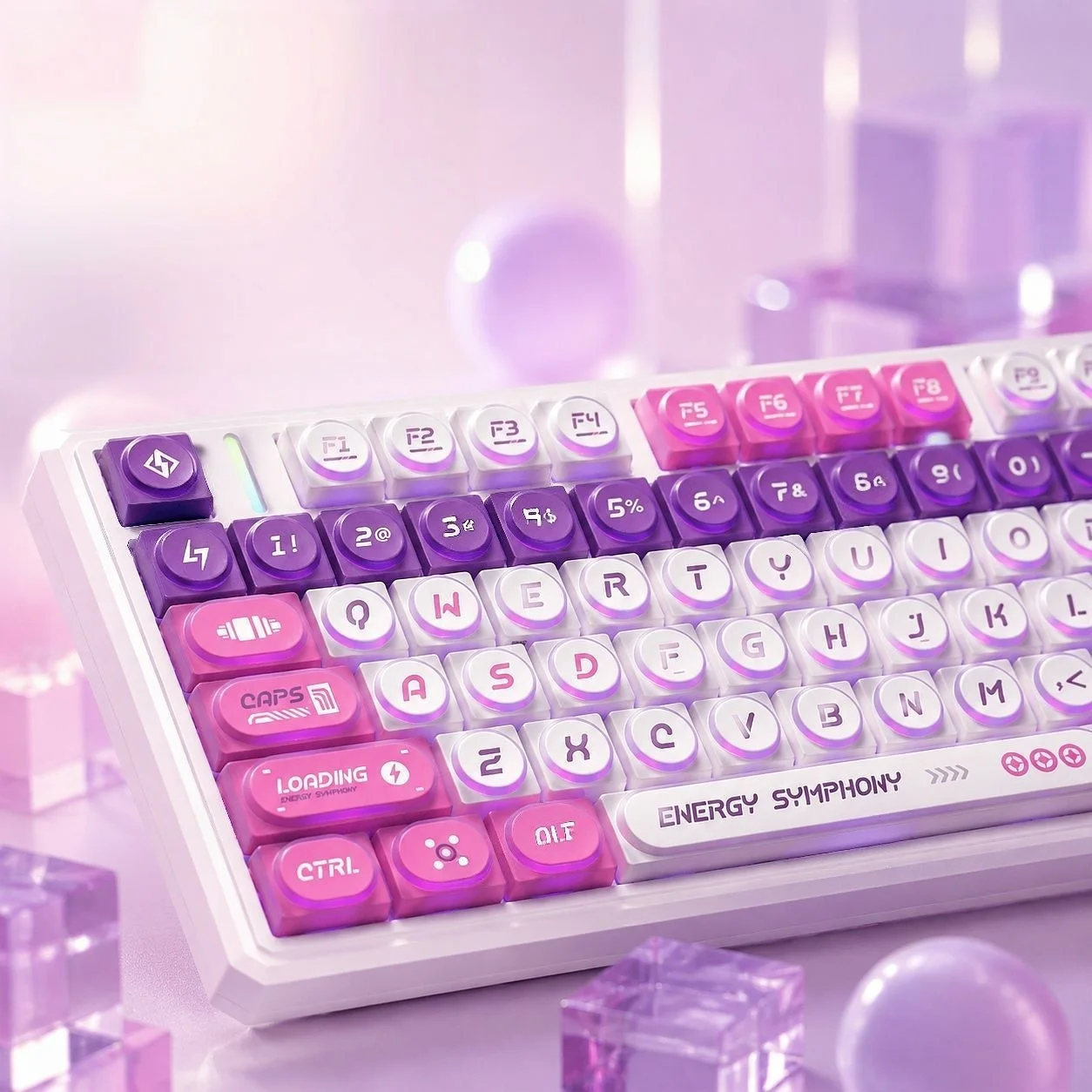 119 Keys Lavender Pink Brick Keycaps PBT+PC Halo Ring Backlit Shine-Through Keycap for Mechanical Gaming Keyboard MX Switches