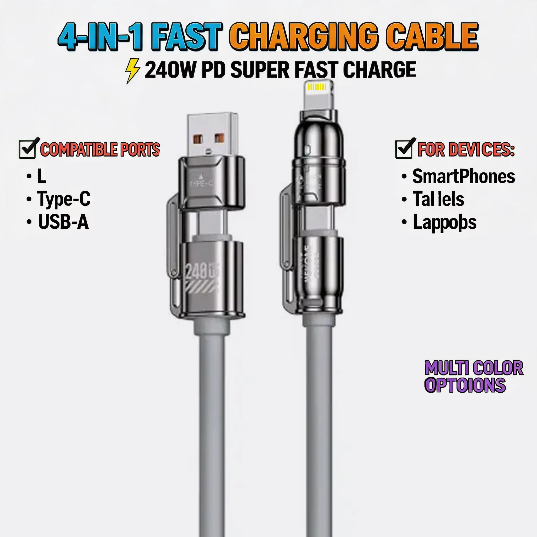 240W 240W Overload Prevention Phone Cord 4 In 1 Charging Cable Fast Charger Cord for Laptop Cellphone Smartphone Tablet Business - Aliexpress Deal