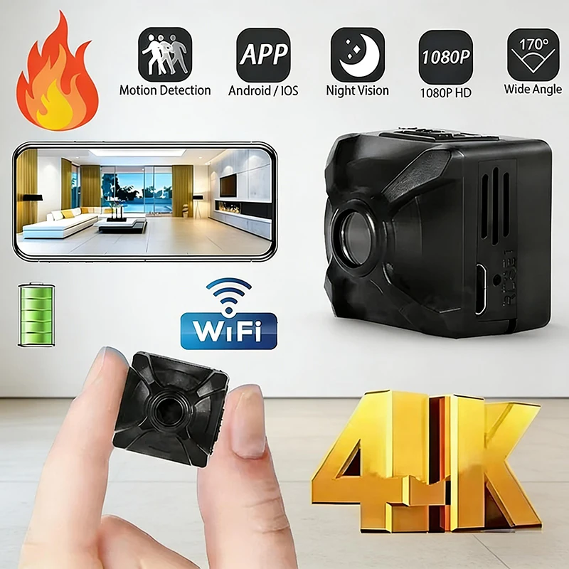 4K HD Wireless Mini WiFi Security Camera Monitoring Detection Security Protection Night Vision Home Safety Long Battery Life