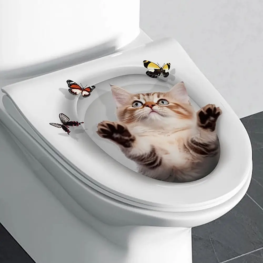 N 3D Cat Toilet Stickers Self-adhesive DIY Wall Sticker Water Resistant Squirrel Toilet Seat Decals