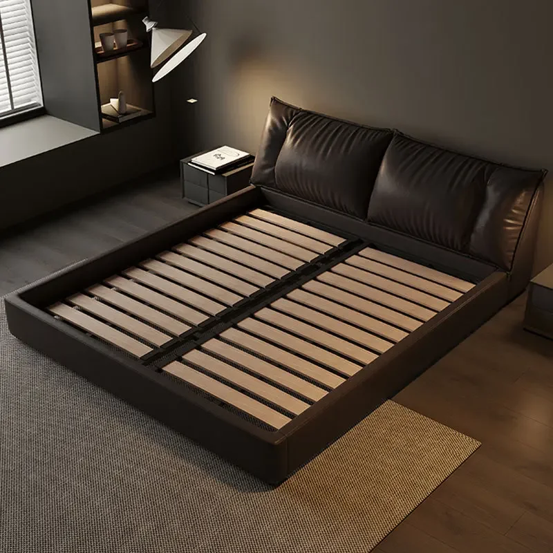Italian minimalist leather double bed