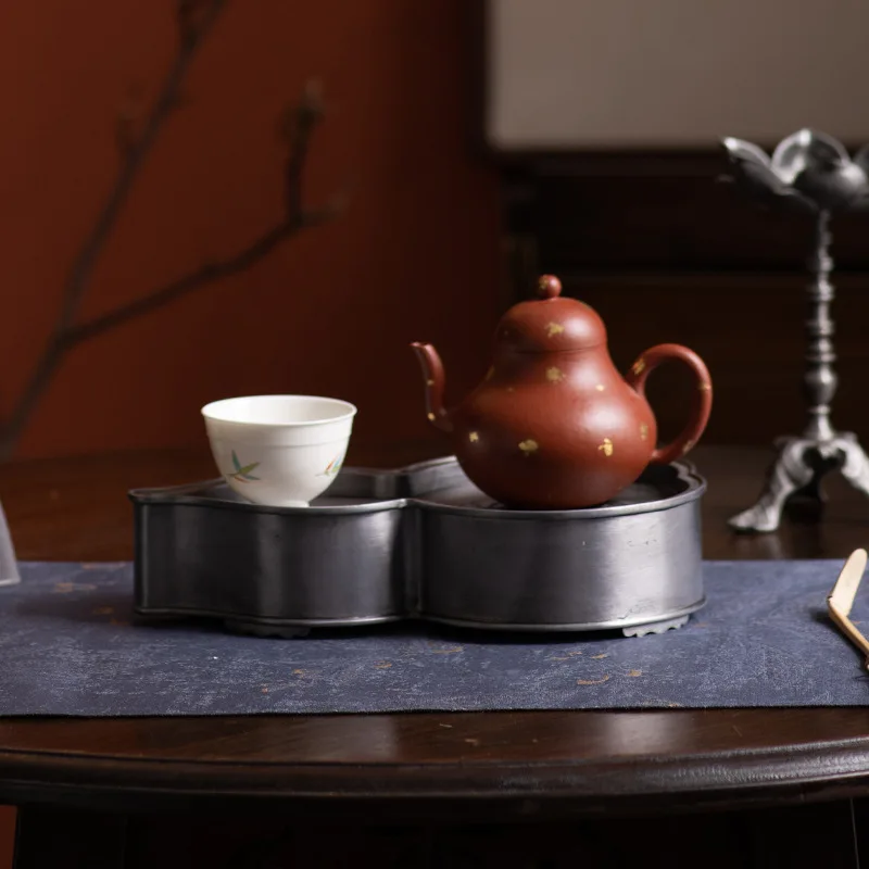 Gourd Ancient Tin Old Pot Tray Retro Kung Fu Dry Pour Table Tea Plate Pot Water Drop Container Tea Tray Mat Water Storage