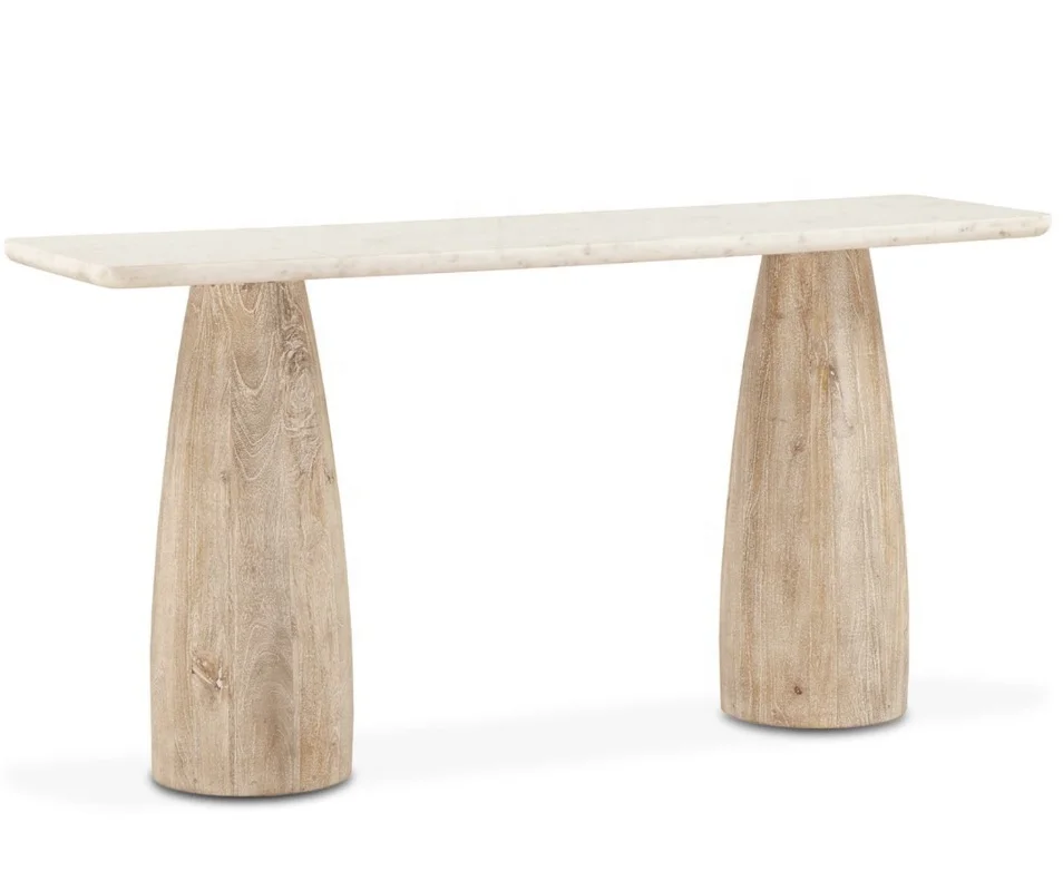 

Прочный консольный столик из натурального мрамора в современном стиле с деревянными ножками в прихожей