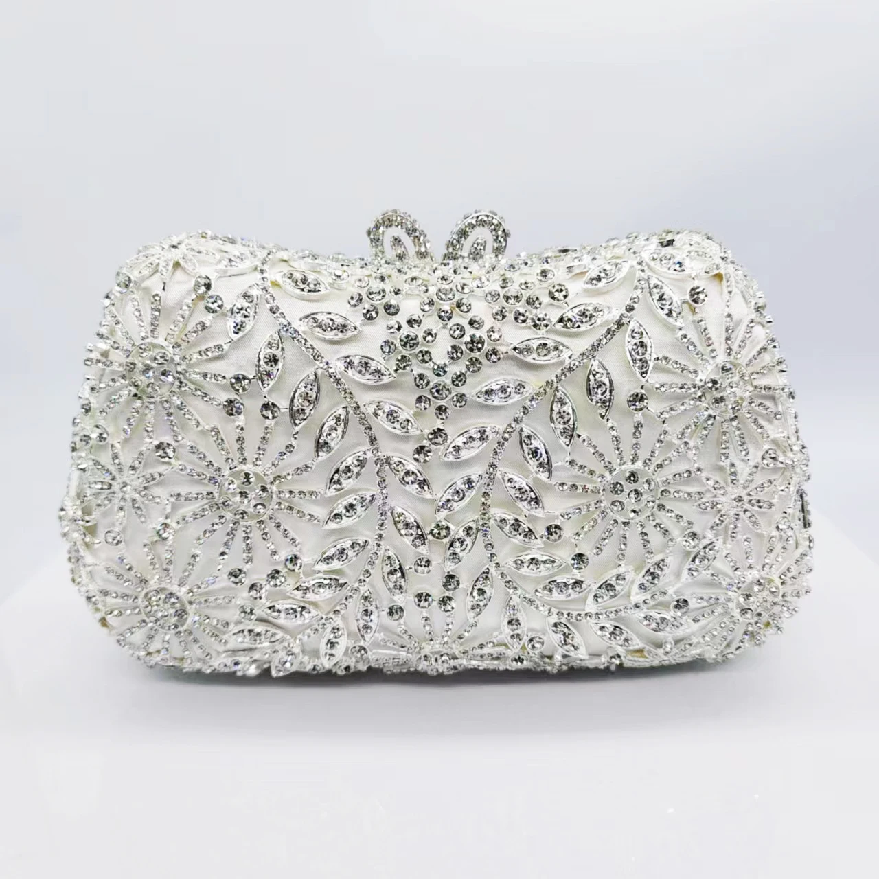 

Silver/Pink Leaves Crystal Evening Bag Diamond Clutches Rhinestone Women Rhinestone Purses Wedding Prom Handbags Dinner Clutch