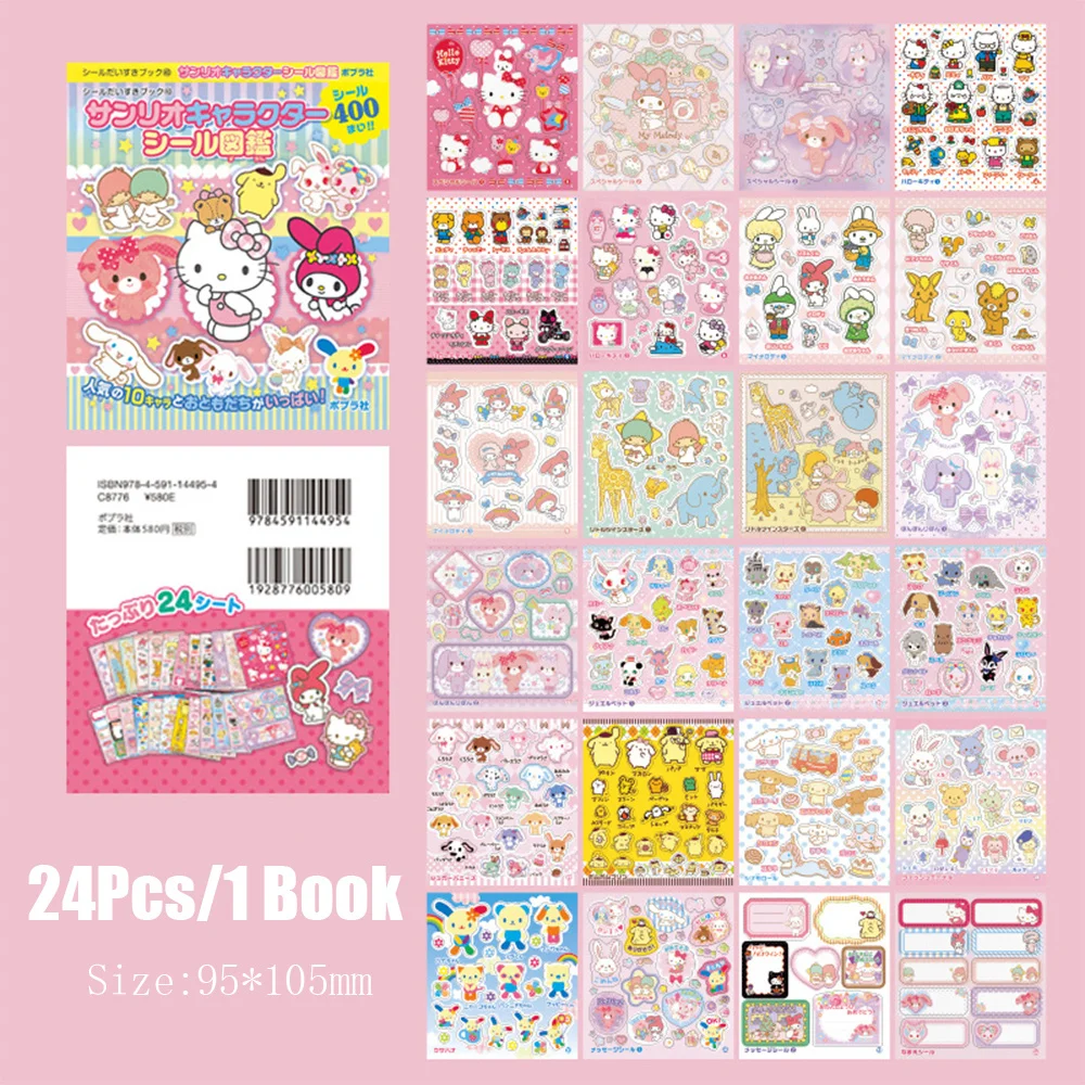 Sanrio Hand Account Stickers Book Material Sticker Hello Kitty Kuromi Cinnamoroll Cartoon Girl Decal Decorative Toys