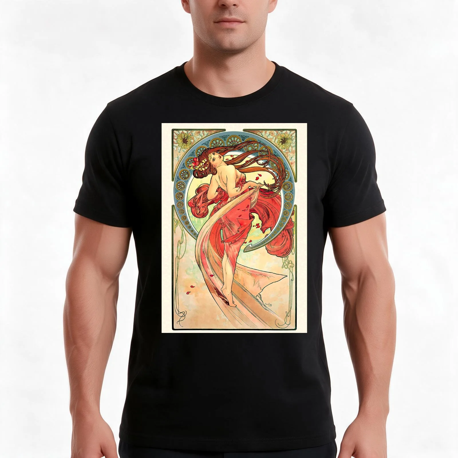 Dance, 1898 by Alphonse Mucha T-Shirt, Summer Casual Cotton Tee, Oversized Streetwear Tops, Vintage Graphic Print, 100% Cotton