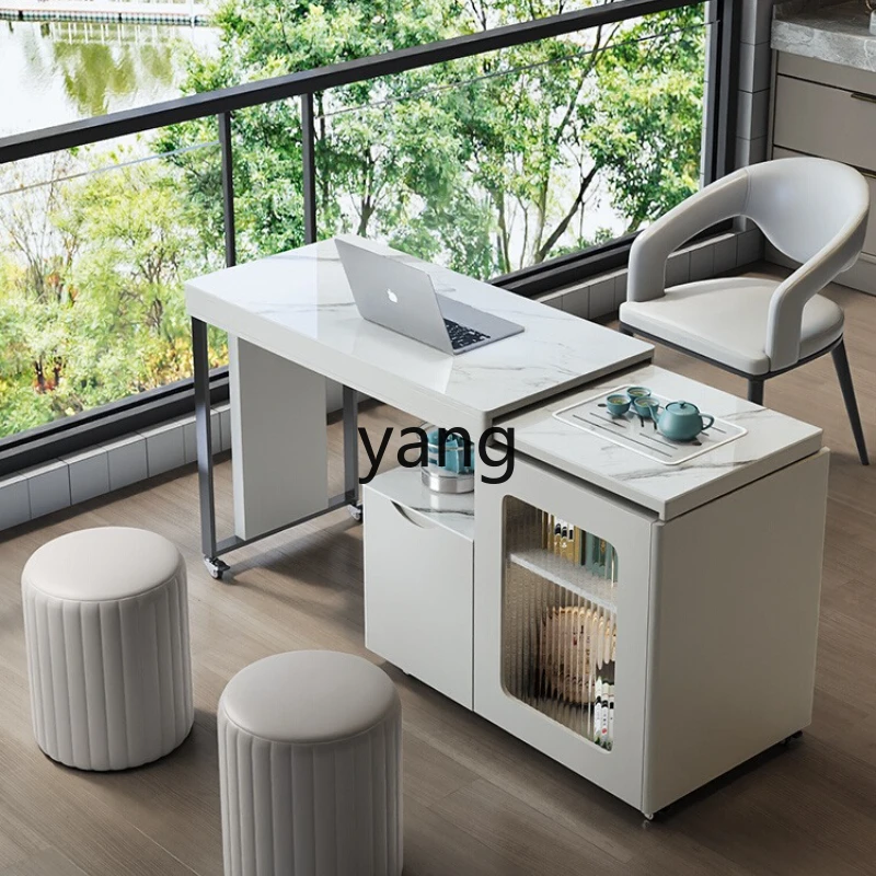 

TGF mobile rotating retractable tea table premium sense home living room rock slab balcony tea table