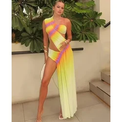 2024 Women's Summer New Personalized Street Backless Fresh Style Gradient Slant Neck Dress Sleeveless Hanging Strap Dress