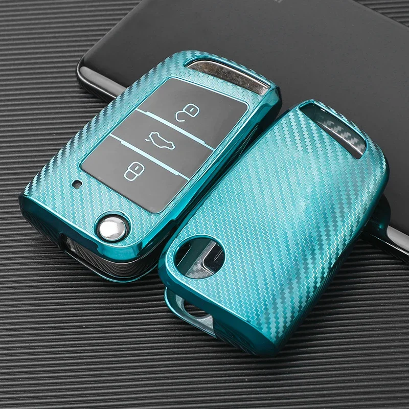 TPU Car Key Case Cover Holder Key Chain Ring for VW Volkswagen Tiguan Golf 7 Mk7 Polo for Skoda Kodiaq Rapid Octavia Protector