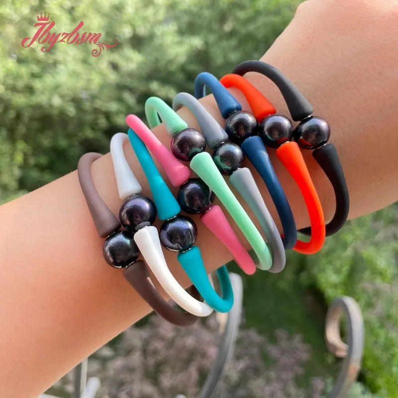 10mm Round Black Freshwater Pearl Multicolor Silicone Sports Casual Waterproof Power Jewelry Women Men Necklace Bracelet  1 Set