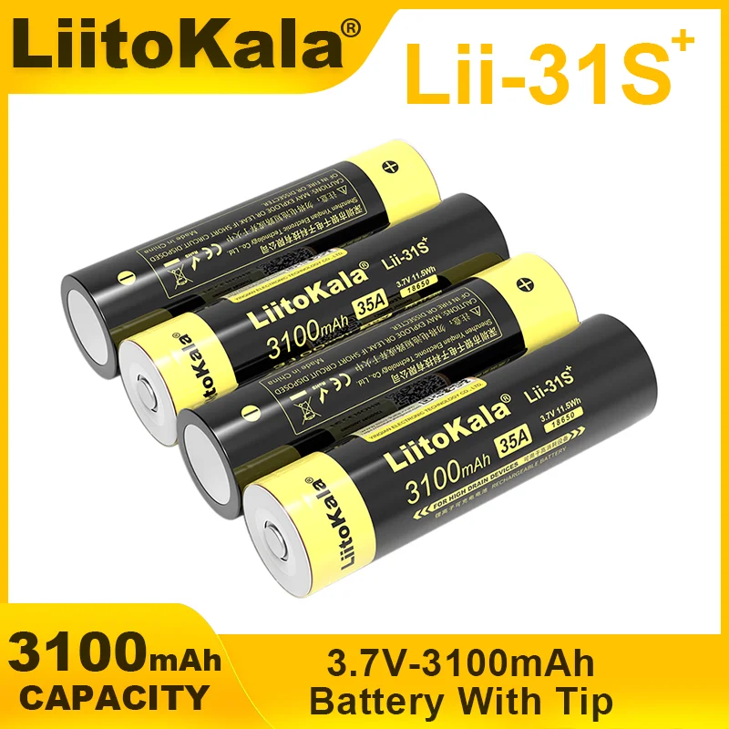 4 szt. LiitoKala Lii-31S 18650 bateria 3,7 V/4,2 V litowo-jonowa 3100 mA 35A bateria zasilająca do urządzeń o wysokim poborze mocy latarka