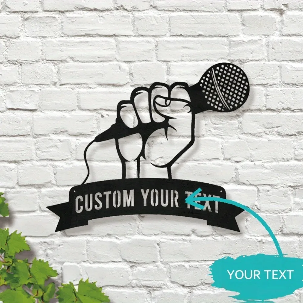 Personalized Microphone Custom Metal Wall Art Karaoke Room Decor Gift for Singing Lovers Family Member