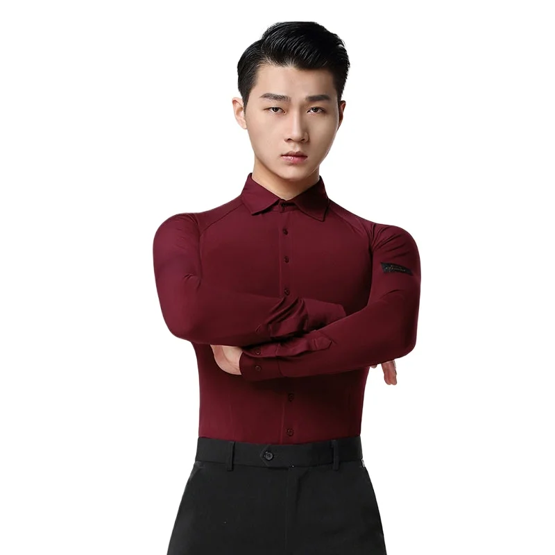 2023 National Standard Dance Men\'s Latin Dance Shirt Adult Dance Costume Practice Clothes Modern Dance Clothes Long Sleeve