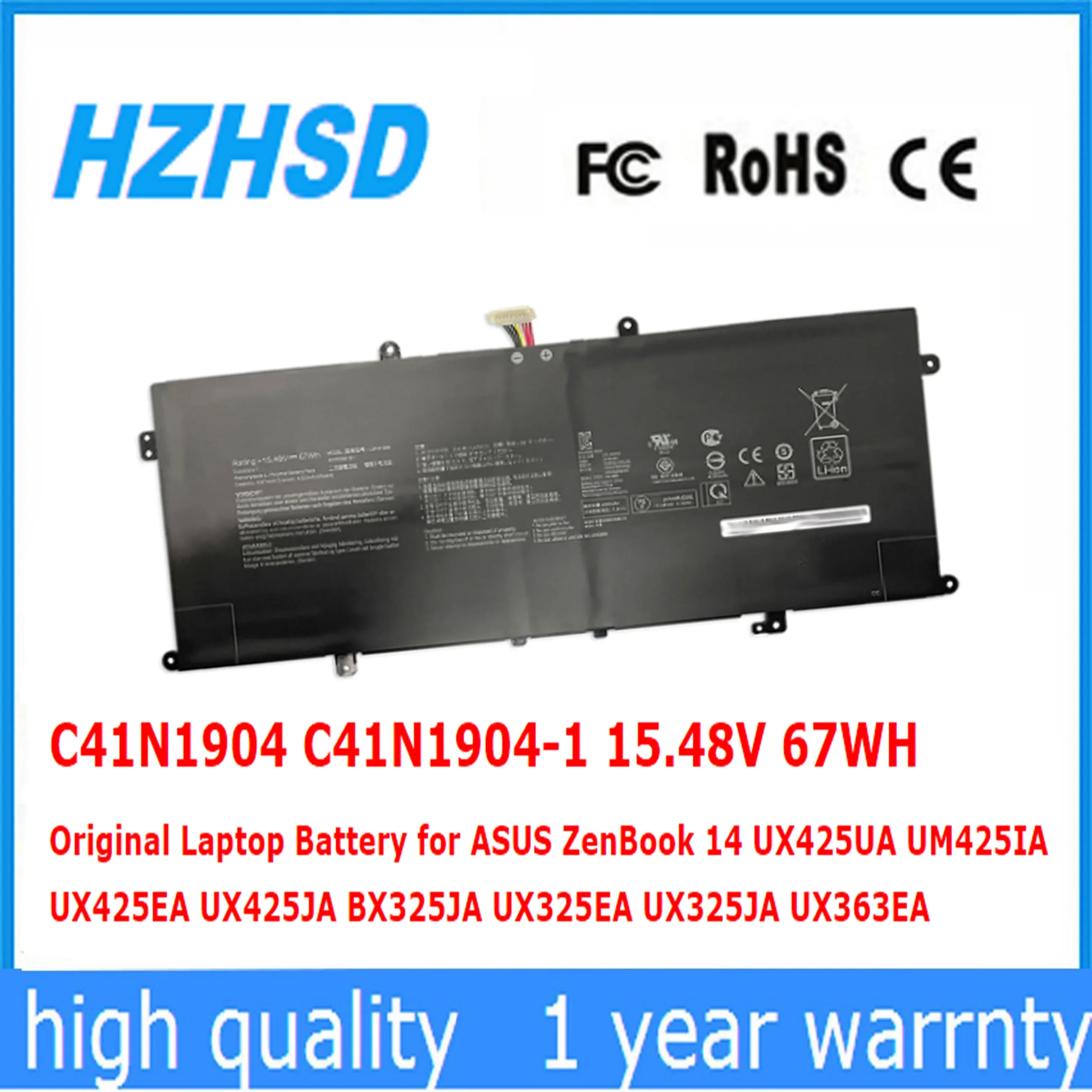 C41N1904 C41N1904-1 15.48V 67WH Original Laptop Battery for ASUS ZenBook 14 UX425UA UM425IA UX425EA UX425JA BX325JA UX325EA