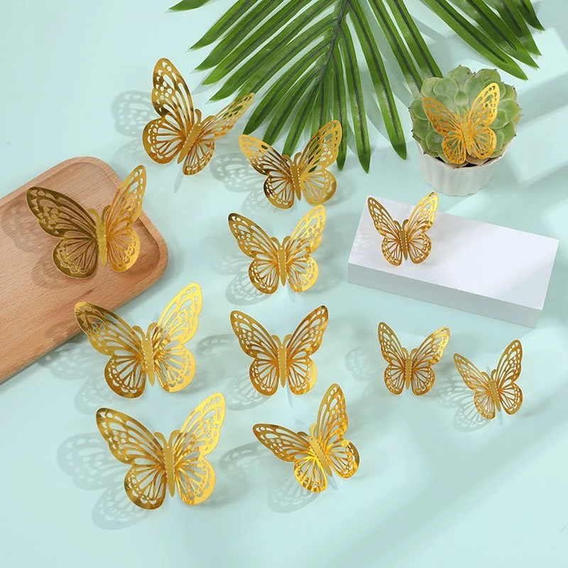 12/24/48 Stück 3D-Schmetterlings-Wanddekoration, Wandaufkleber, goldene Schmetterlingsdekorationen für Schmetterling, Geburtstagsfeier, Kuchen, Raumdekoration