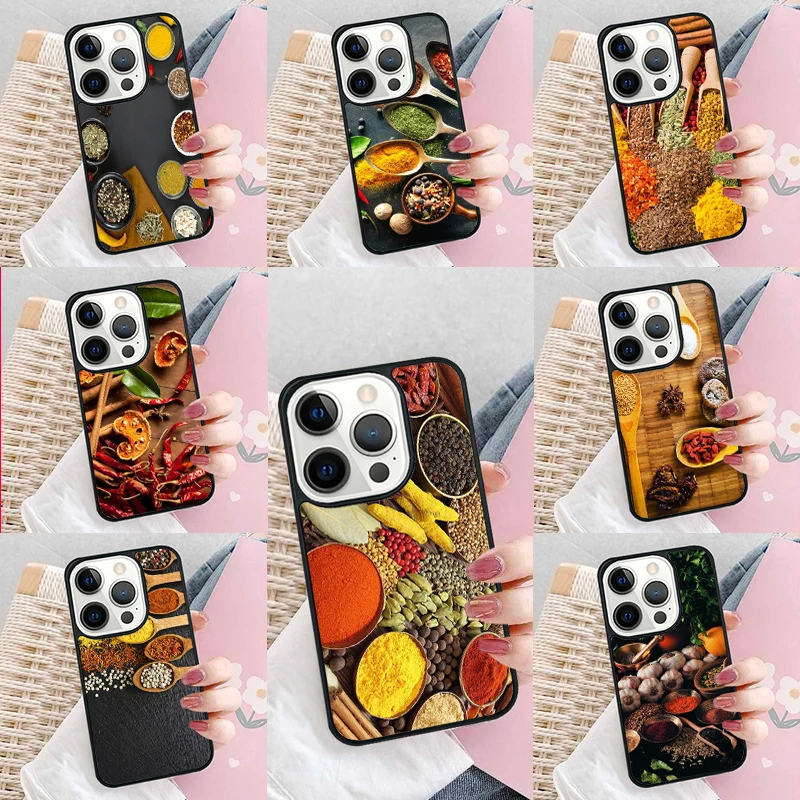 Spices Seasoning Cooking Chef Phone Case Cover for iPhone 16 Promax 15 Pro 13 14 Plus 11 12 Mini XR XS MAX Coque