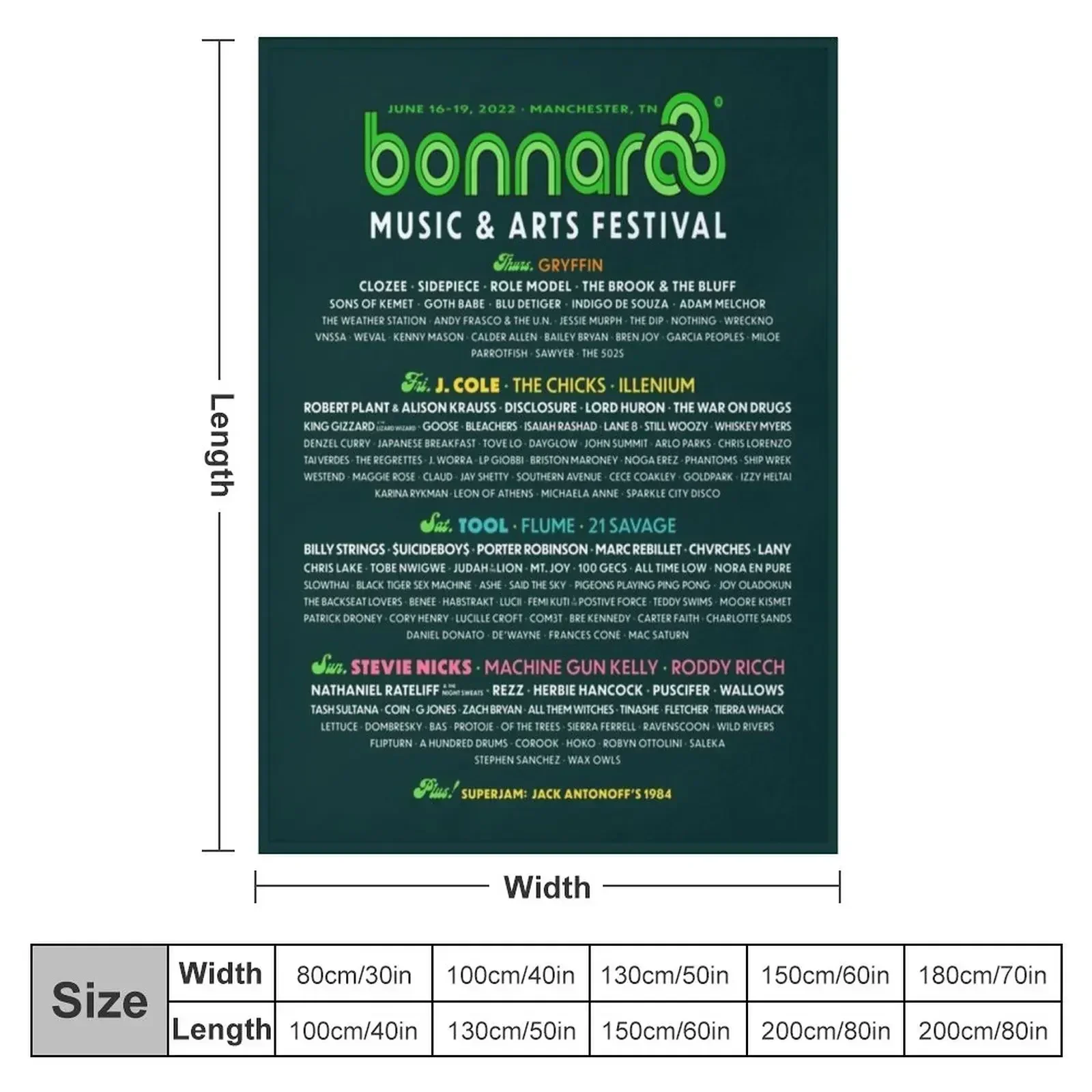 Bonnaroo Music Festival 2022 Line-Up Throw Blanket couch cozy soft plush fuzzy picnic outdoor blanket