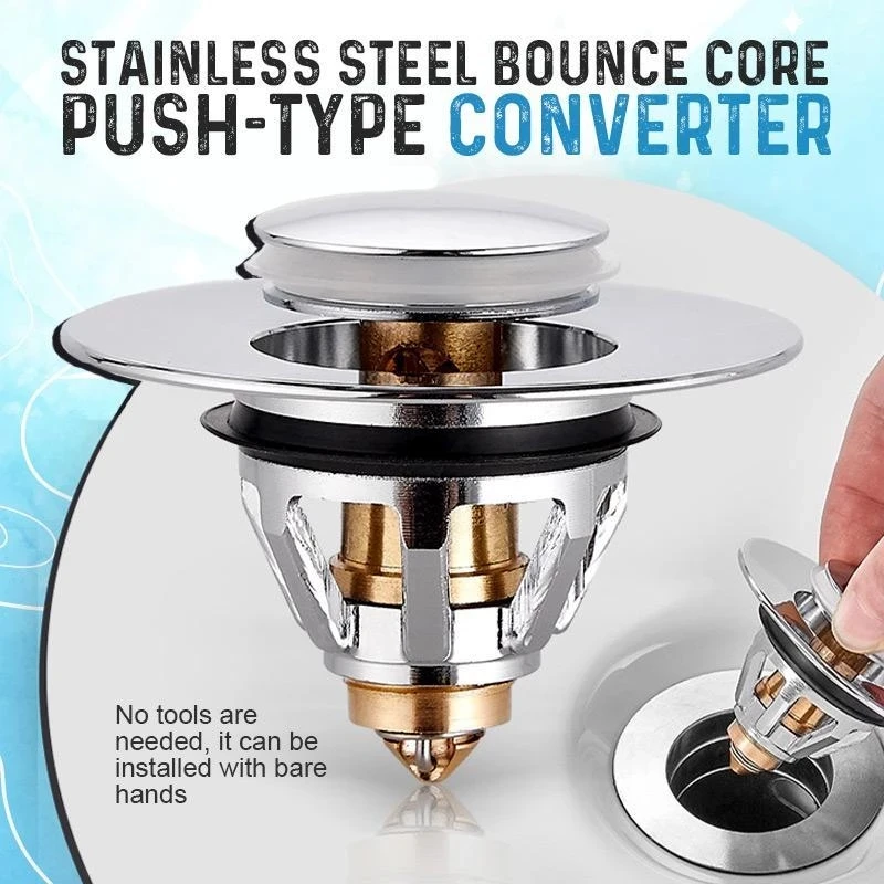 

Zezzo®Stainless Steel Bounce Core Push-type Drain Filter Universal Wash Basin Push-type Hair Catcher Sink Bathtub Plug Trap