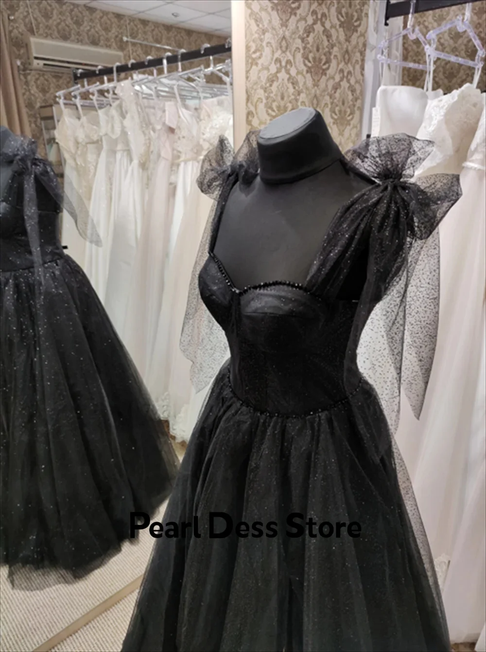 Black Sparkling Tulle Ball Dress 2024 Thin Shoulder Strap Tight Corset Evening Dress Formal Occasion Dress