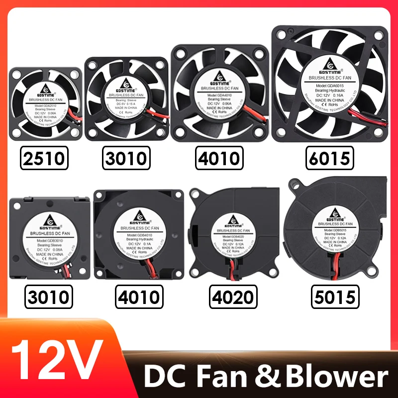 

Gdstime DC 12V Cooler Fan 3010 4010 5015 6010 Brushless Exhaust Cooling Fan 30MM 40MM 50MM Blower Fan for 3D Printer Cooling