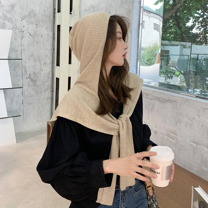 Autumn Fake Collar Air-Conditioned Room Hooded Shawl Outer Match Knitted Shoulder Shawl Women's Cervical Support Knotted Scarf