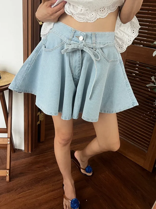 

Fashionable Comfortable New Arrival Women's Loose Wide Leg Pants Detachable Skirt Pants Casual High Waist Short Jeans