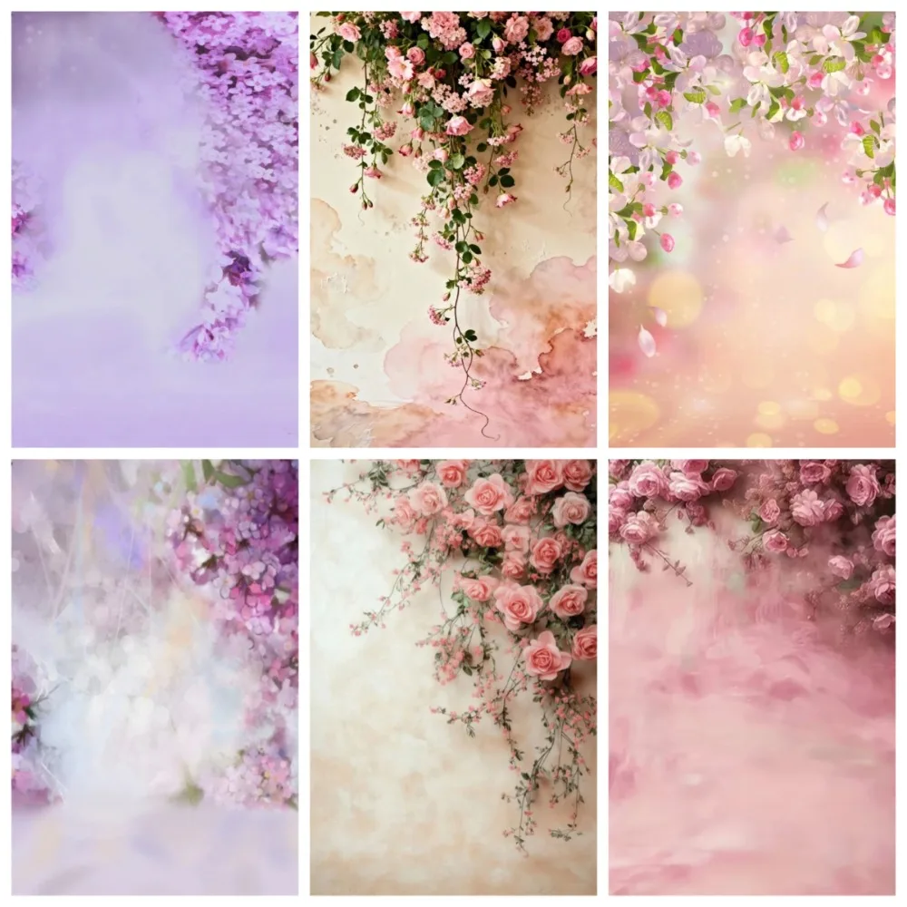 

Pink Flowers, Rose Purple Gradient Theme Backdrop, Children's and Adults' Birthday Party Decoration, Photography Backdrop Cloth