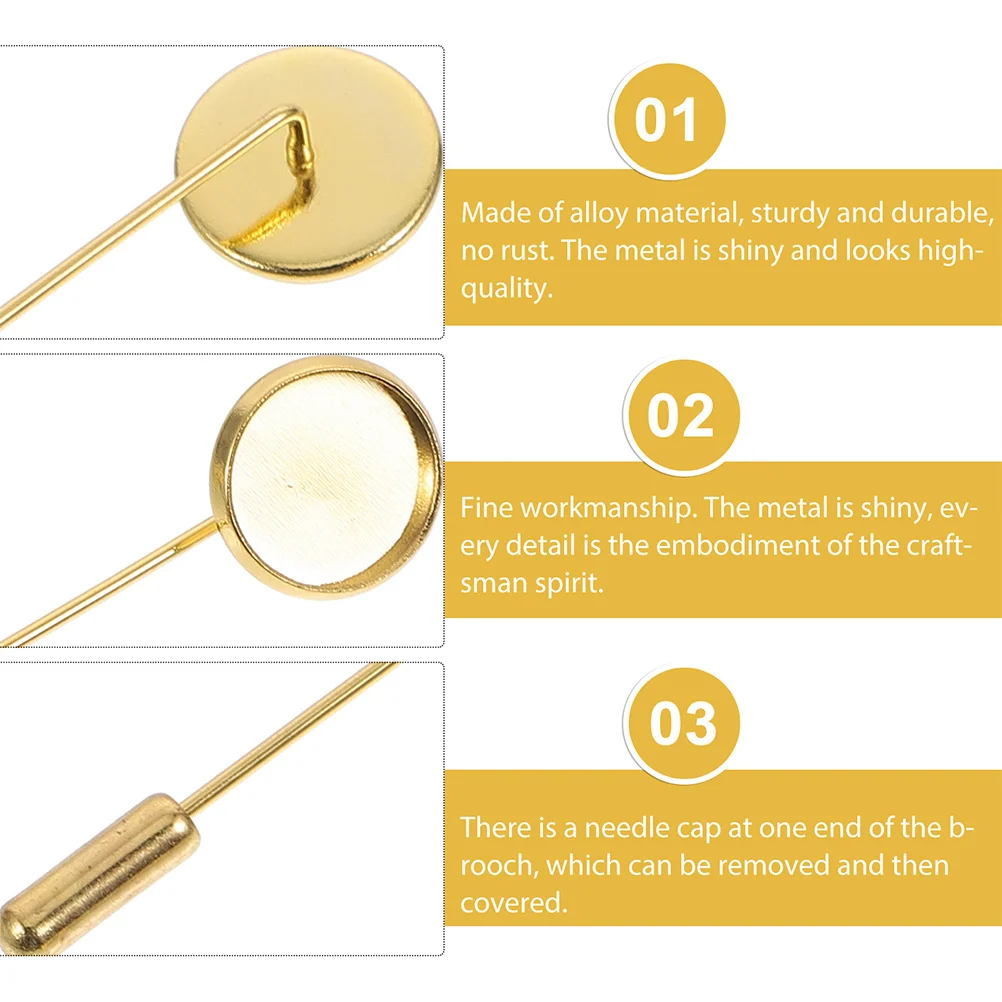 

20Pcs Premium Metal Brooch Base Making Tray Long Pin Breastpin DIY Accessories Label Pin Trays Brooch Making Base