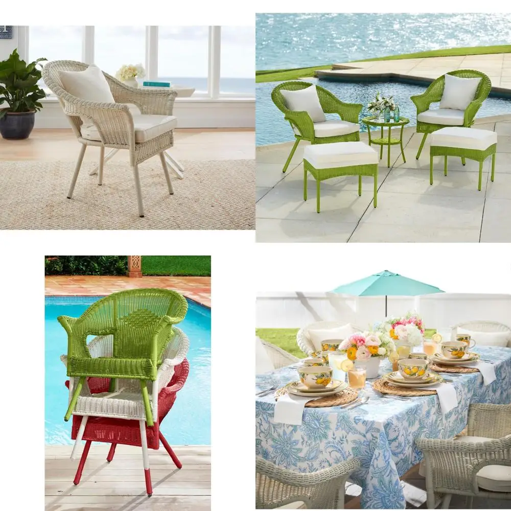 

Outdoor Weatherproof Stackable Wicker Chairs with Cushions for Patio and Home Use