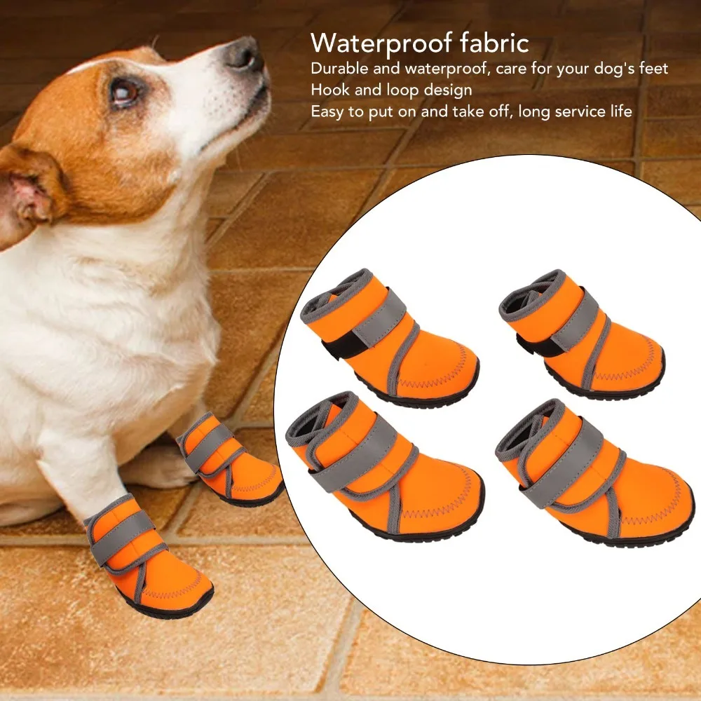 4pcs Four Way Stretch Dog Boots Orange Water Proof Pet Paw Shoes High Shaft Shape Multi Size Options Medium Large Dog Shoes