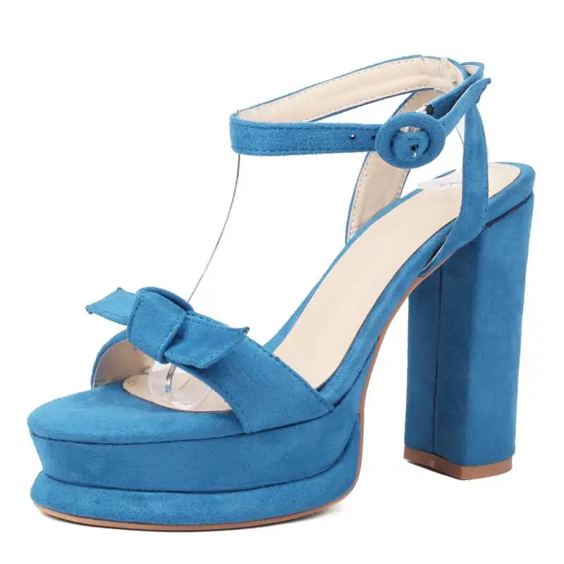 ORCHA LISA Sandały damskie Flock Peep Toe Buckle Strap Bowk Chunky Heel 13cm Double Platform 3.5cm Dating Shoes Big Size 43