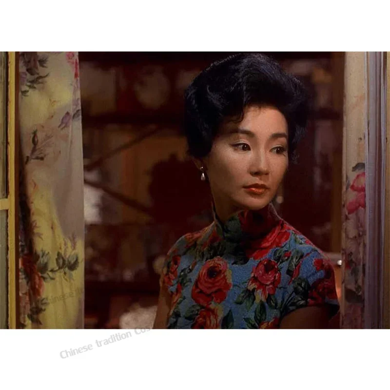 In The Mood for Love Maggie Cheung Cheongsam 럭셔리 꽃 프린트 Qipao 중국 전통 드레스 빈티지 Hanfu 롱 드레스 Vestidos
