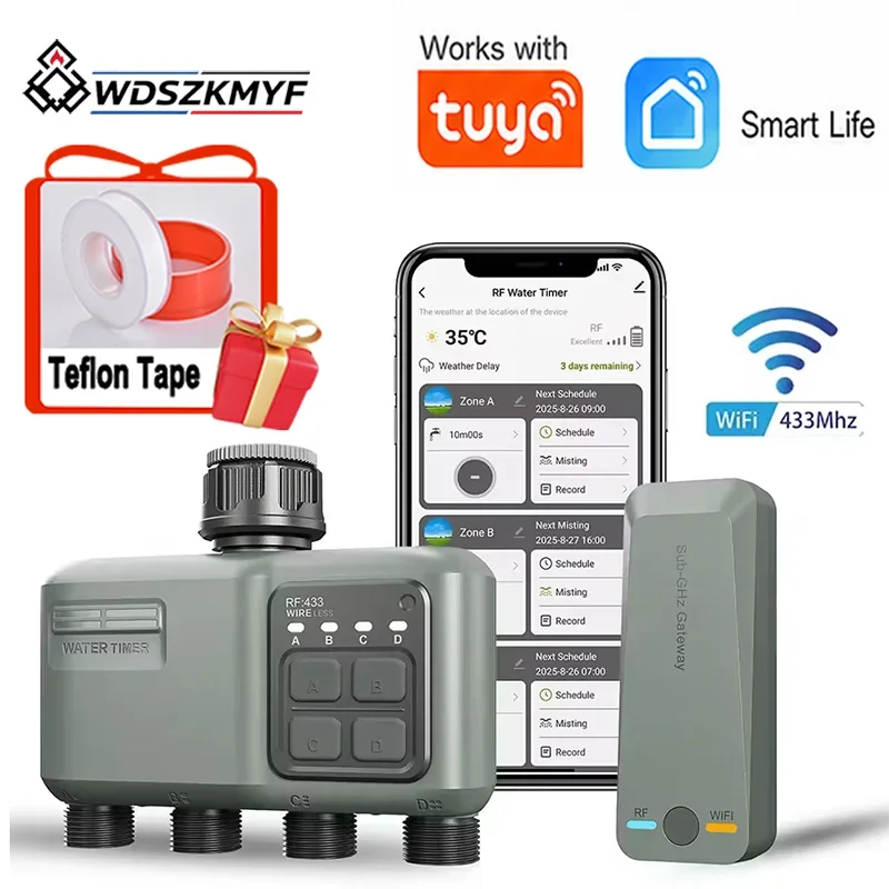 4 Outlets Smart WiFi Tuya Garden Water Timer Automatic Sprinkler Controller Programmable Watering System Rain Delay with Filter4
