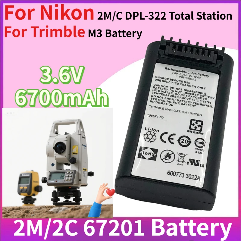 Upgrade 2M/2C Li-ion Battery 3.6V 6700mAh for Nikon 2M/C DPL-322 Total Station for Trimble M3 Battery for Trimble Total Stations
