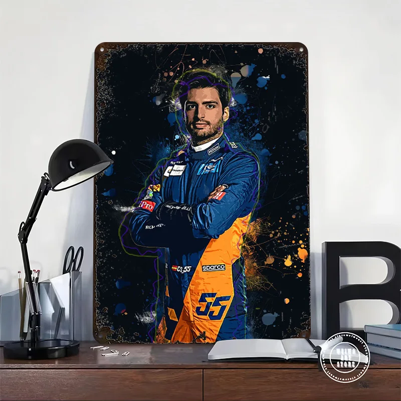 Carlos Sainz Printed Posters Customizable Wall Art Retro Vintage Metal Tin Signs for Home Room Bar Accessories Decoration Gaming
