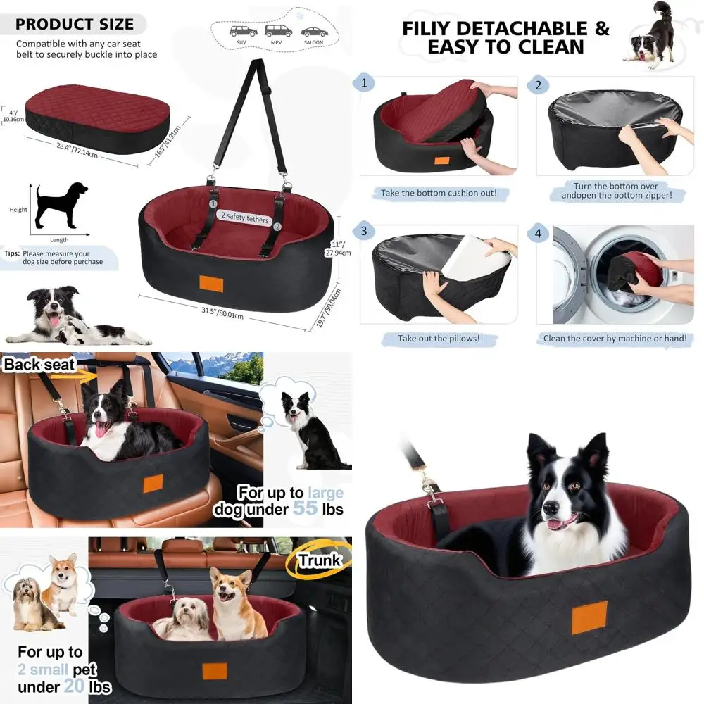 

Портативная дорожная лежанка для собак средних пород весом до 50 фунтов, автомобильное кресло с ремнем безопасности, толстая подушка, нескользящее основание, моющаяся (черная)
