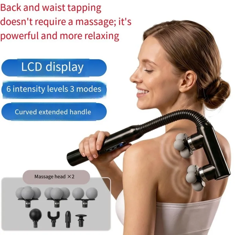 Long Handle LCD Display Multi-Head Percussion Massage Gun With Multiple Speed Settings For Fitness