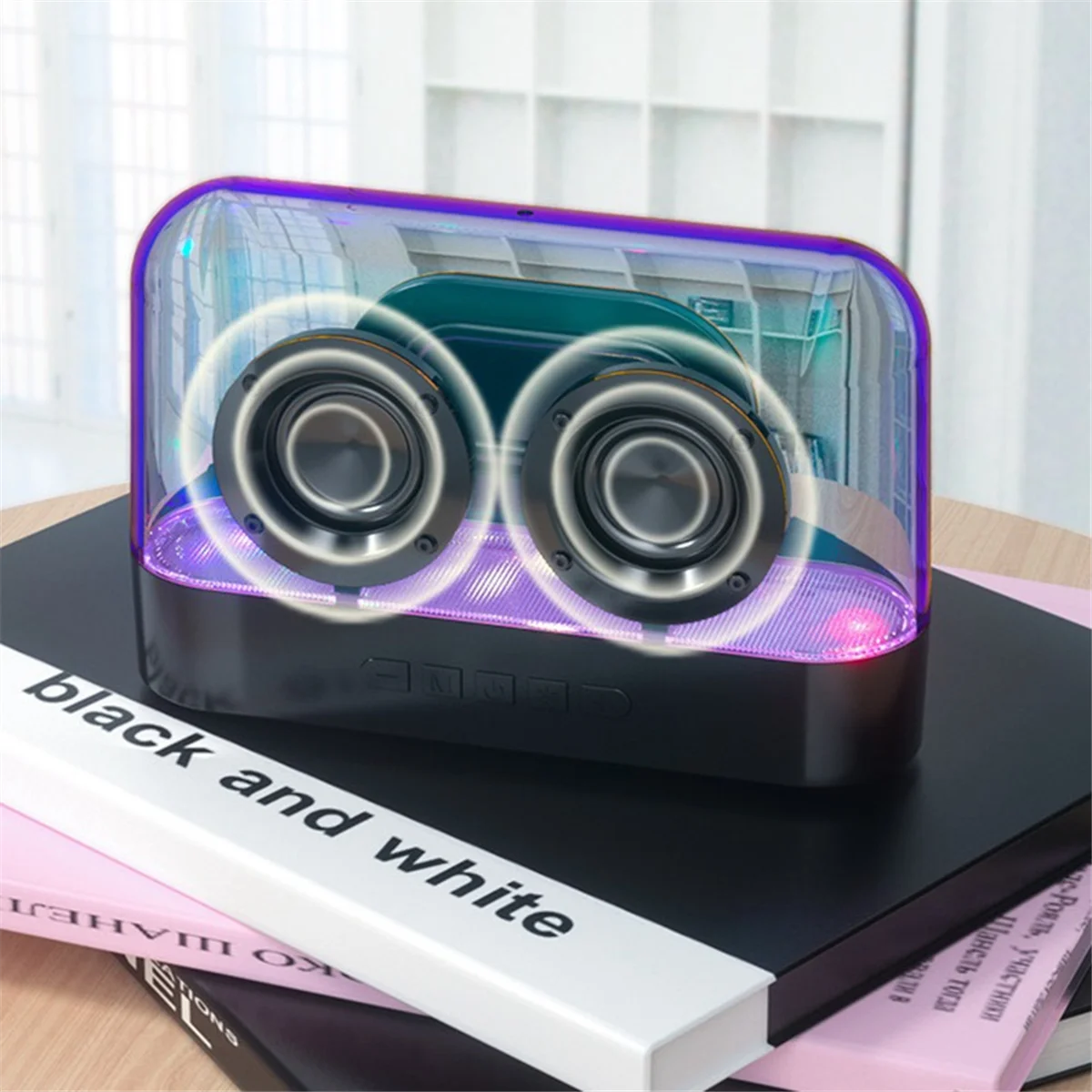 

Colorful Lights Wireless Bluetooth Speaker Glazed Colorful Multifunction Subwoofer Desktop Volume Plug-in Speaker, Black