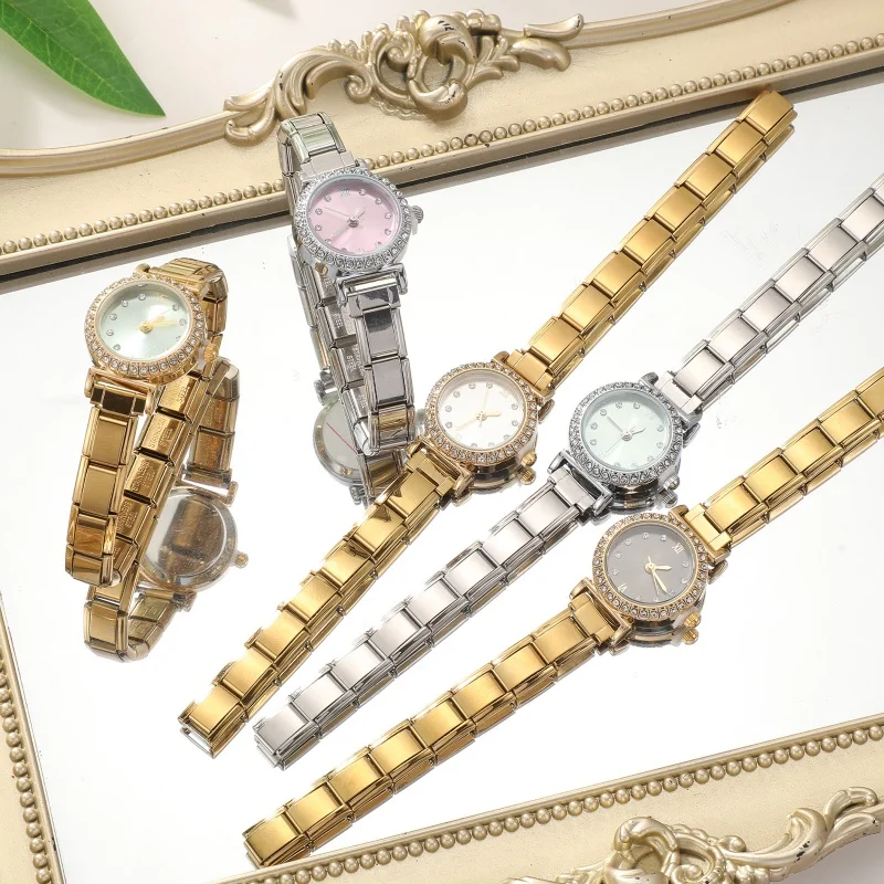 Zircon Italian Elastic Charm Stainless Round Watch Women DIY 9mm Width  Bracelet Bangle For Party Friend Jewelry Gifts Wholesale