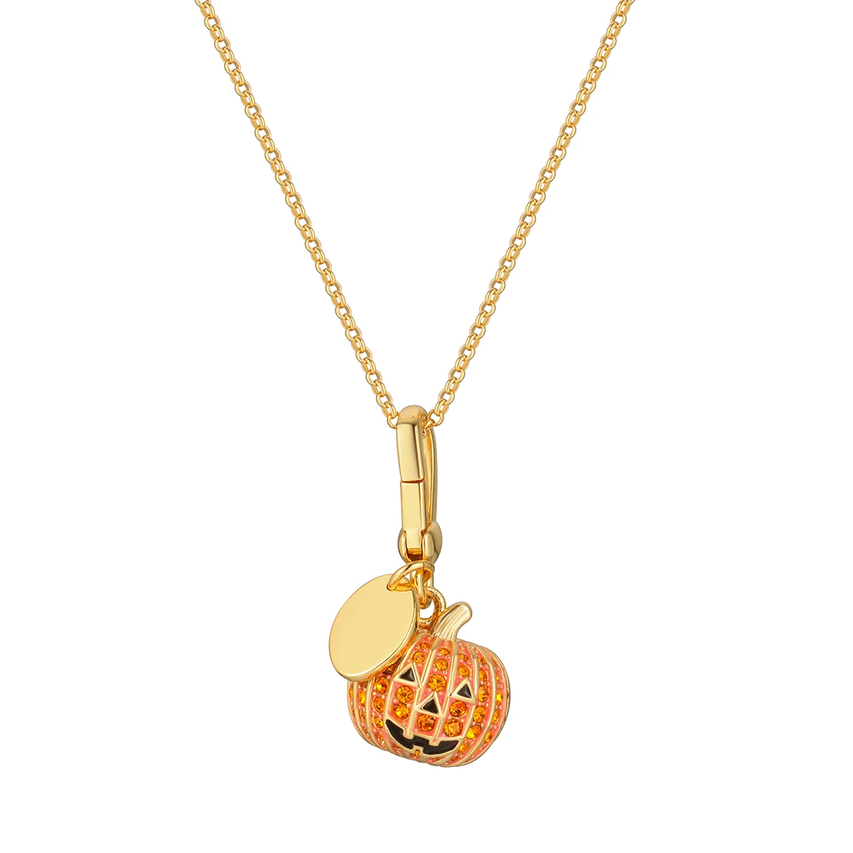 

1Pc Exquisite Halloween Ornament,Adorable Smiling,Rhinestone-Encrusted Orange Pumpkin Lantern Pendant Necklace,Girls Gift