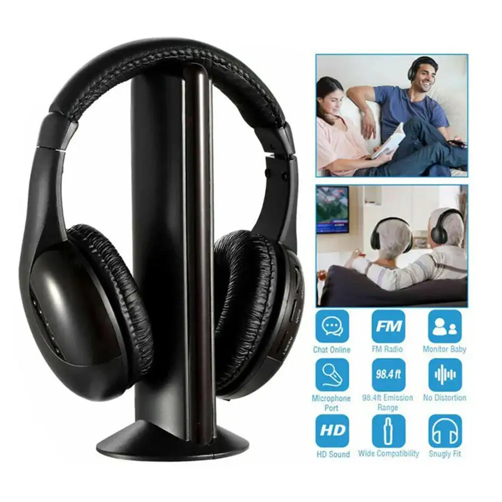 New Wireless Headset TV 5-in-1 Headset Computer Game RF Wireless Headset Wireless Headset Stereo Headphone For IPod MP3 FM TV PC