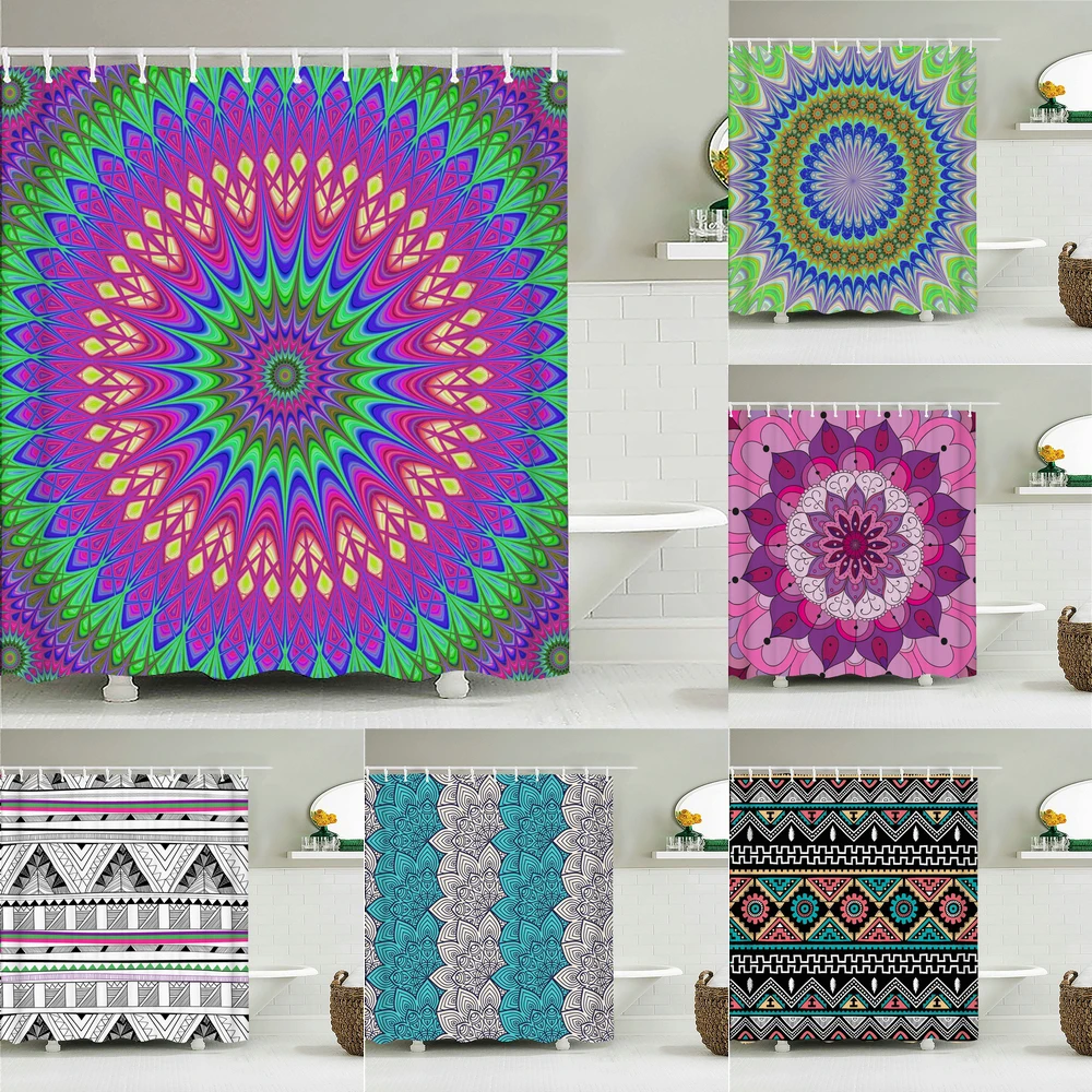 

Indian Mandala Shower Curtains Bathroom Curtain High Quality 3D Printing Bohemia Fabric Waterproof Bath Curtain with 12 Hooks