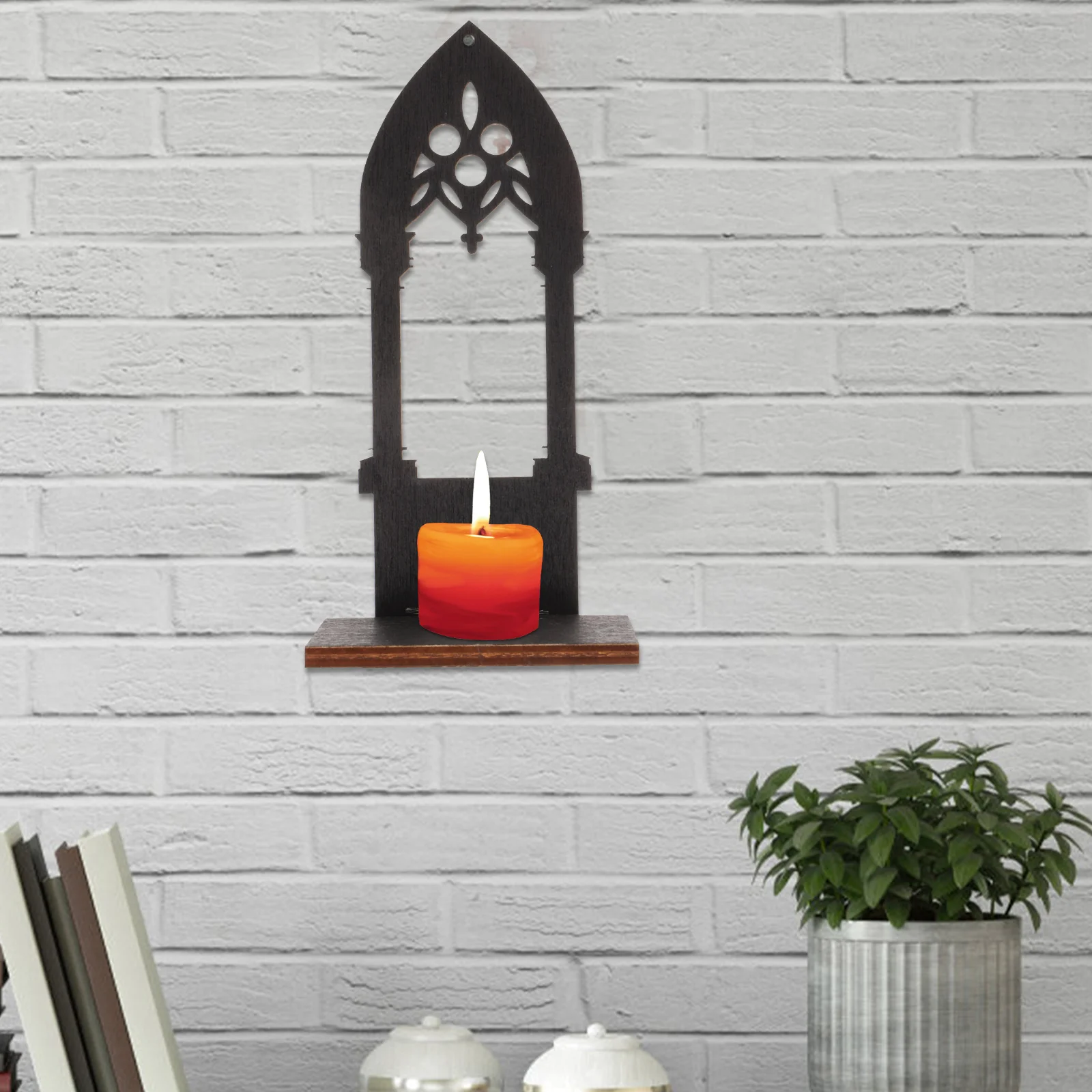 1 Pair Gothic Holder Wooden Gothic Holder Prop Vintage Candlestick Candelabrum Decorative Arch Style Stand Home Decors