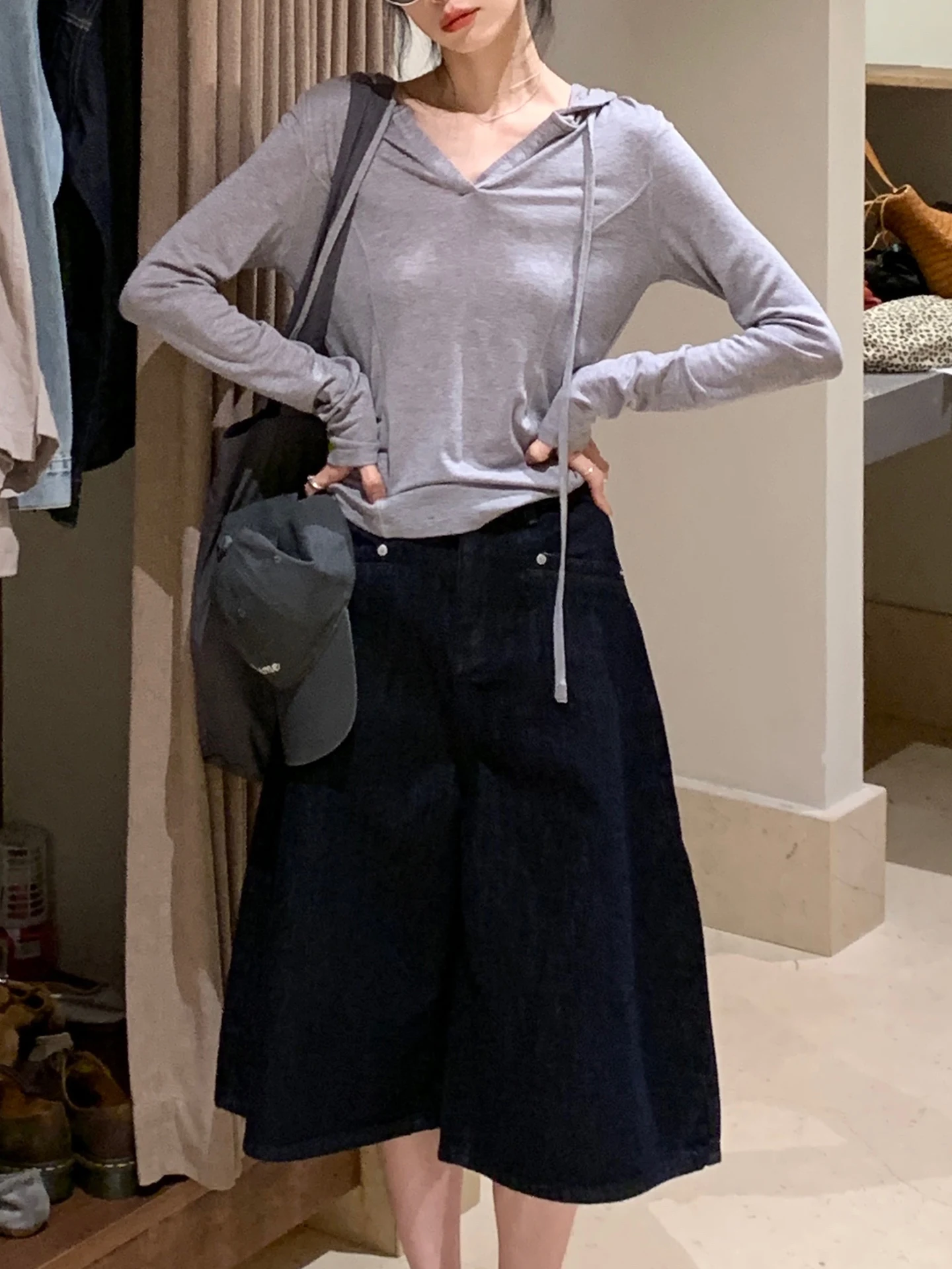 

Loose Wide Leg Jeans Women's High Waist Button Closure Comfortable Fit Spring New Sle Korean Seven-Five Denim Pants