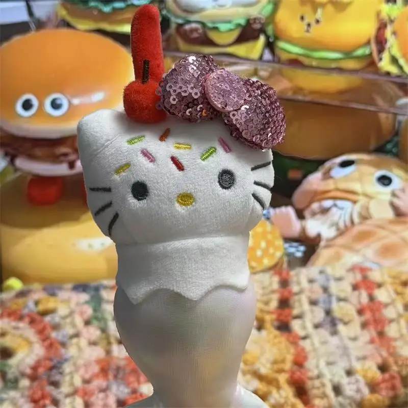 Lindo divertido Sanrio Hello Kitty muñeco de peluche juguete hamburguesa patatas fritas helado KT llavero colgante bolsa encanto decoración regalo de cumpleaños llavero