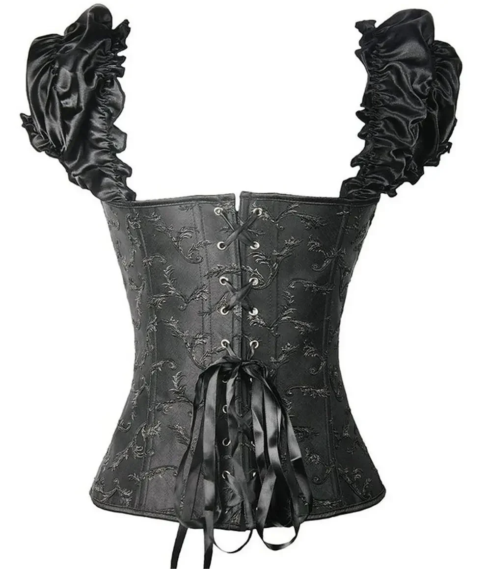 Sexy Strapless Jacquard Corselet Corsets and Bustiers Gothic Lolita Puff Ruffle Sleeve Corset Top Overbust Sexy Bustier Corsage