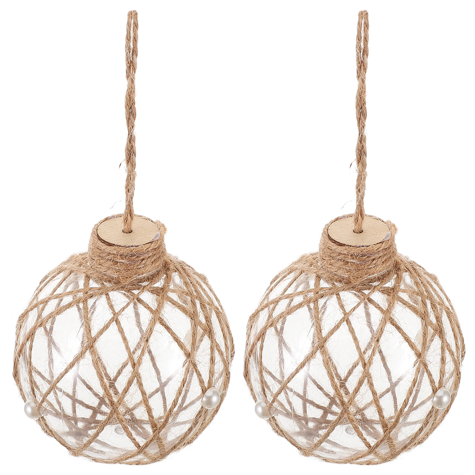

2Pcs Clear Plastic Christmas Ornaments Shatterproof Round Baubles Rustic Rope Pendant Xmas Tree Hanging Decorations