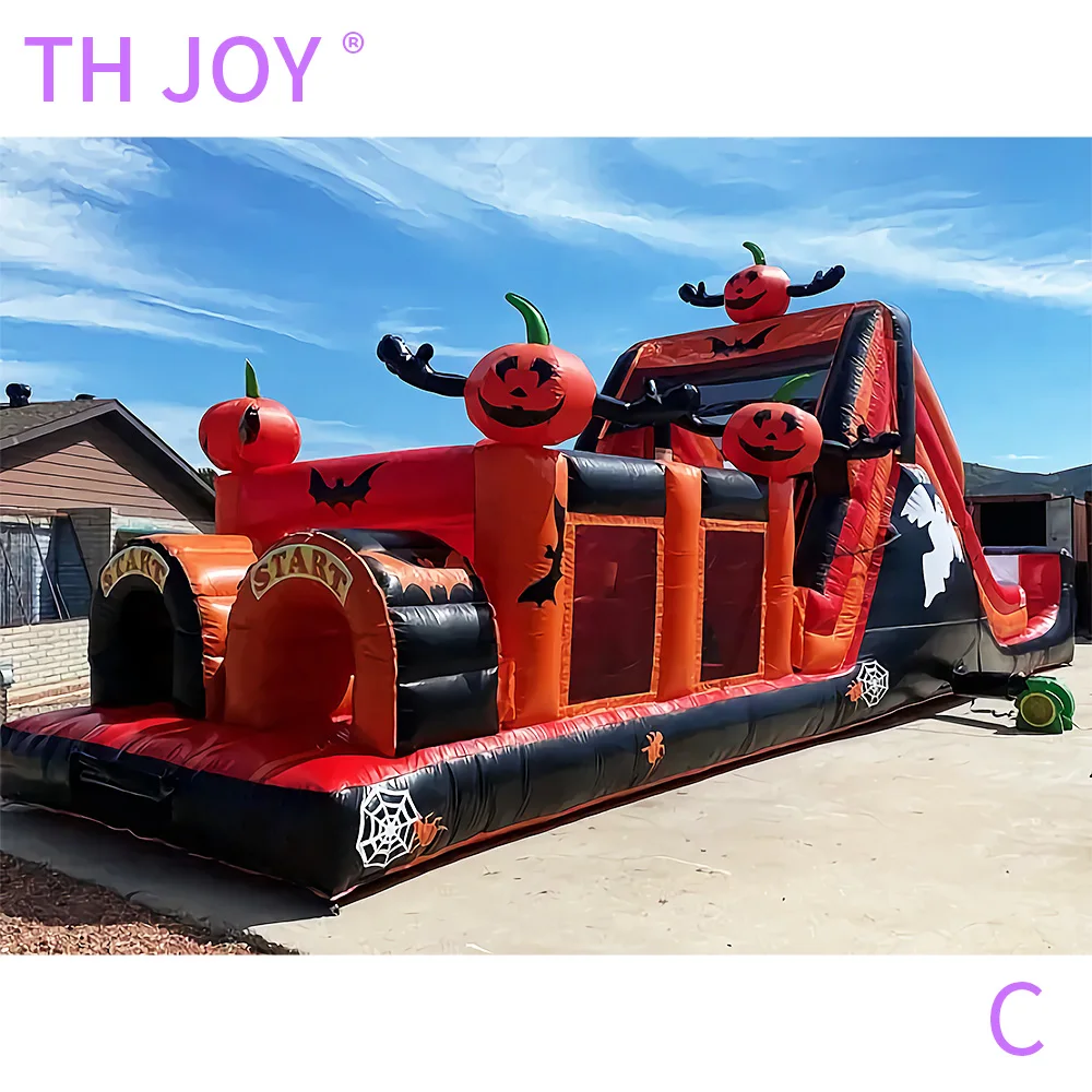 By ship to door, 40ft 12m Commercial Halloween Obstacle Course, 2025 new Inflatables Haunted house Obstacle Course bouncy slide