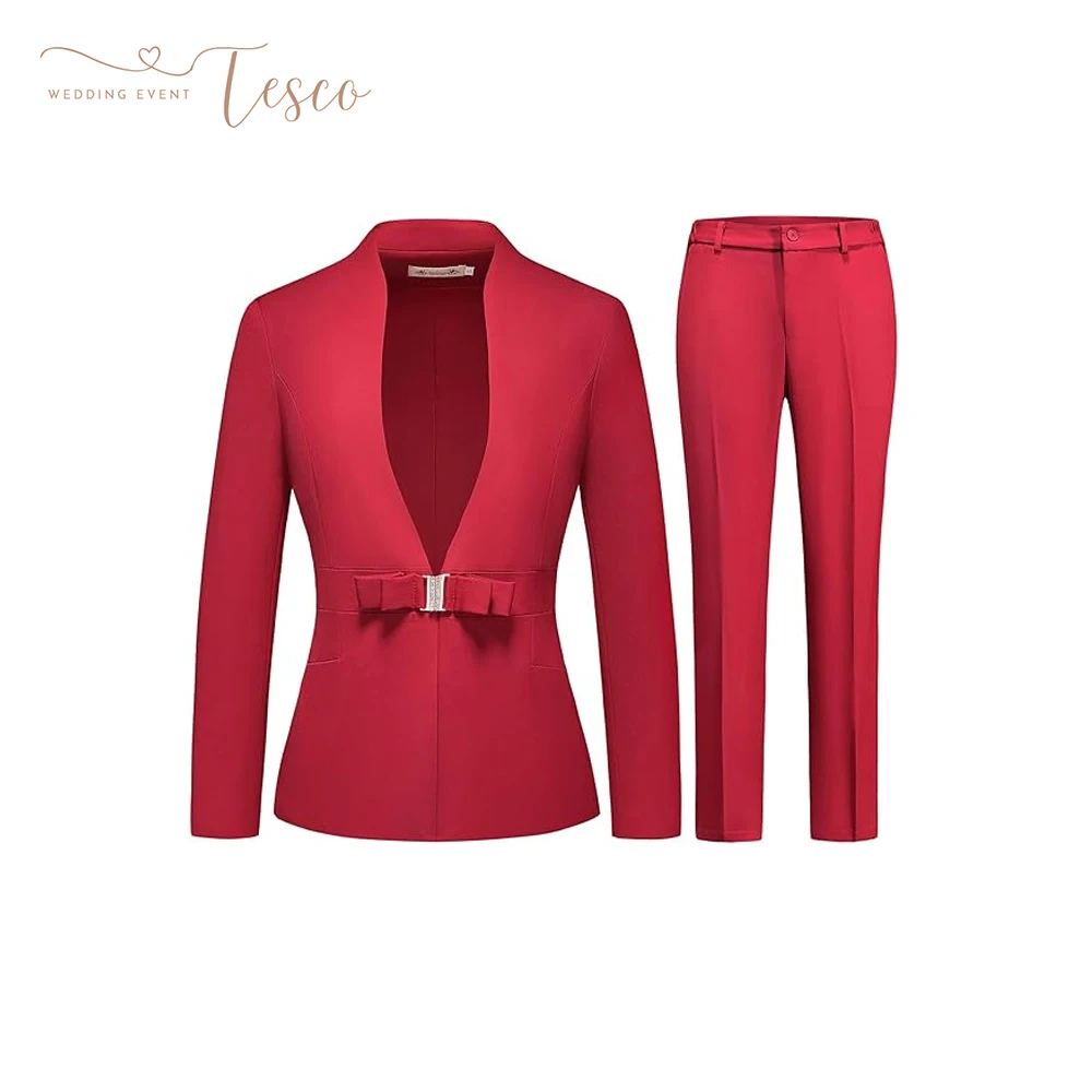Customized Women's Business Pant Suit Set 2 Piece Slim Fit Blazer Jacket One Button Buckle Closure Lady Work Suit